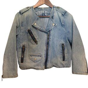 Gap 1969 Womens Light Wash Denim Moto Jacket  S